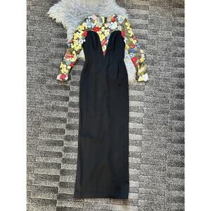 Lucian Matis Plunge‎ V-Crepe Gown W/Embroidered Contrast SZ 6 (MSRP $1686)